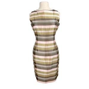 Nina Ricci French Silk Pink & Olive Striped Sheath Dress